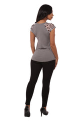 Wholesale Womens T-Shirt Tops With Contrast Mesh Short Sleeves - Gray - S&G Apparel