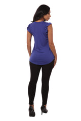 Wholesale Womens V-Neck Tops With Ruffle Armhole Detail - Blue - S&G Apparel