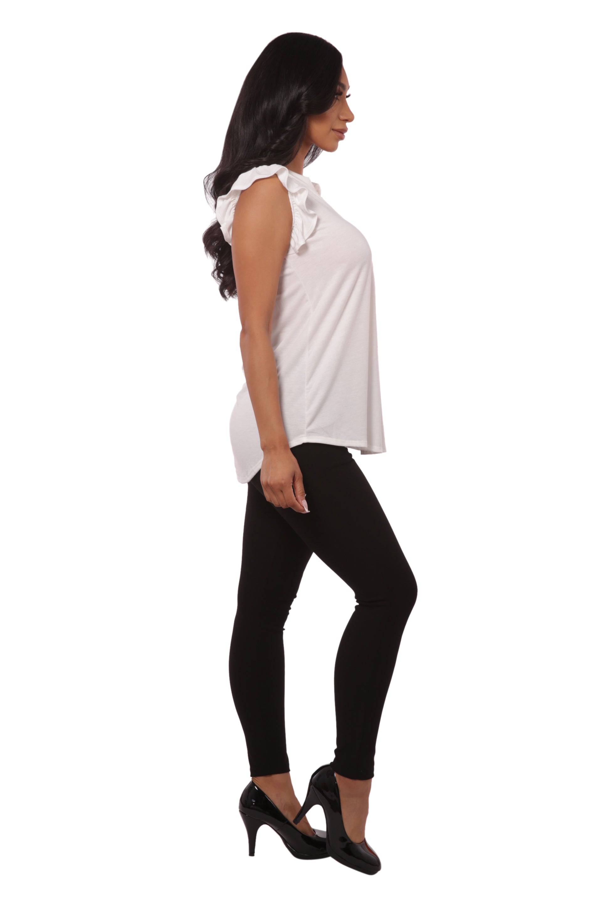 Wholesale Womens V-Neck Tops With Ruffle Armhole Detail - Ivory - S&G Apparel