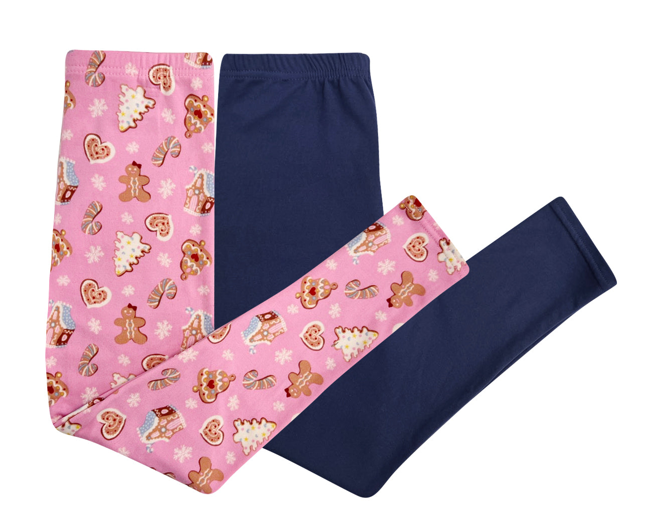 Wholesale Big Kids 2 Pack Christmas Print Soft Brushed Leggings - Pink, Navy