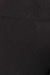 Wholesale Womens Plus Size Rib Knit High Waist Sports Leggings With Side Pockets - Black